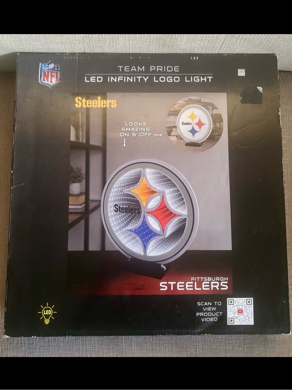 NFL Team Pride LED Infinity Logo 3D Light Pittsburgh Steelers Brand New